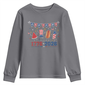 250 Years American 1776 2026 Youth Sweatshirt Patriotic Watermelon Hotdog Firework 250th 4th July Independence Day