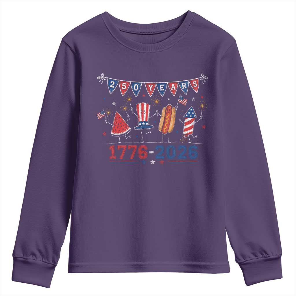 250 Years American 1776 2026 Youth Sweatshirt Patriotic Watermelon Hotdog Firework 250th 4th July Independence Day