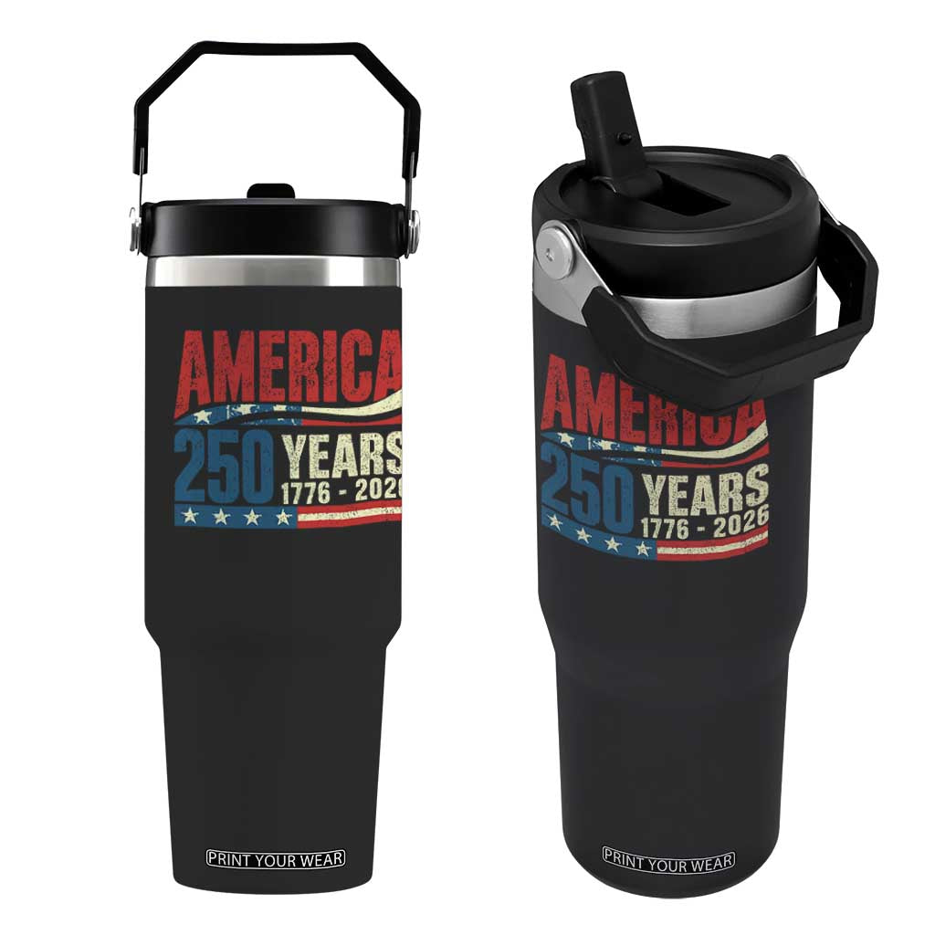 250th Anniversary USA Flip Straw Tumbler Retro 250 Years American 1776 2026 US Flag