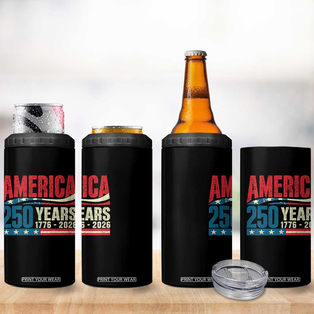 250th Anniversary USA 4 in 1 Can Cooler Tumbler Retro 250 Years American 1776 2026 US Flag