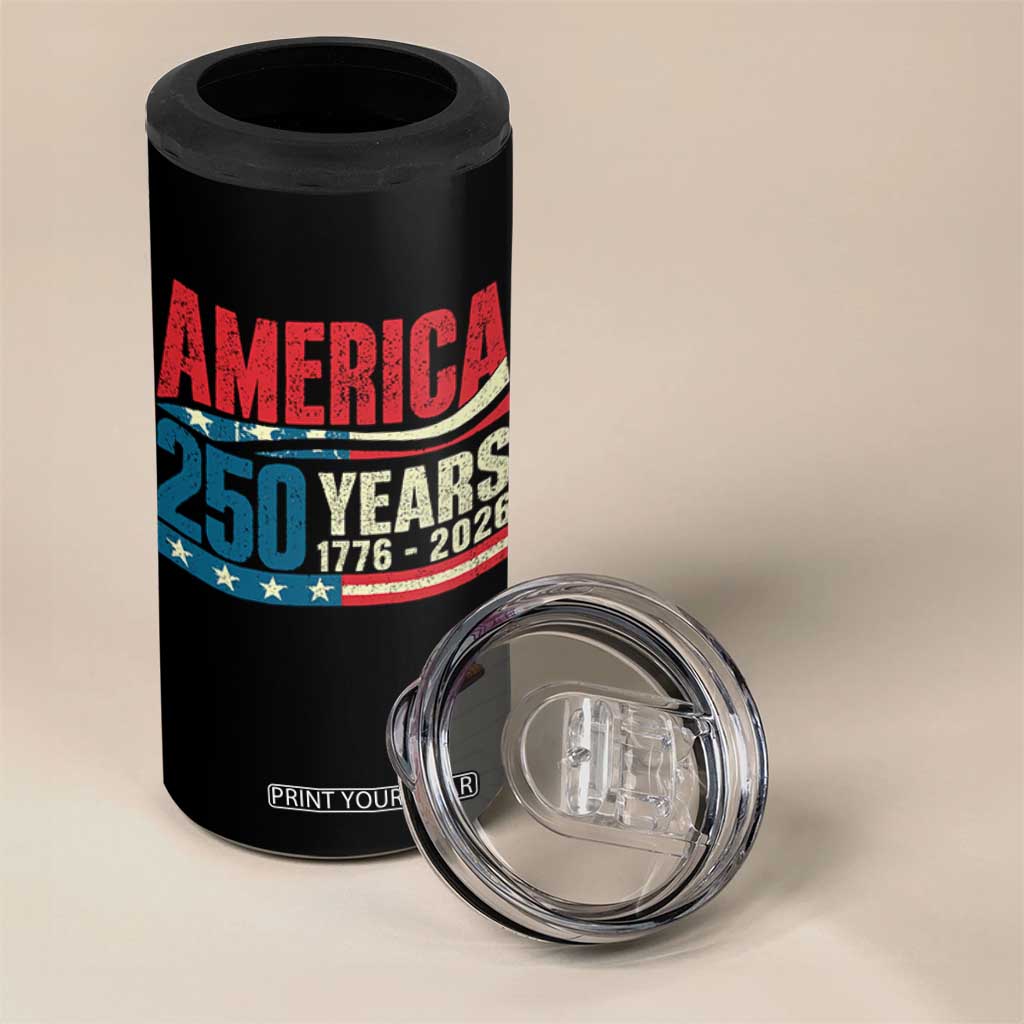 250th Anniversary USA 4 in 1 Can Cooler Tumbler Retro 250 Years American 1776 2026 US Flag