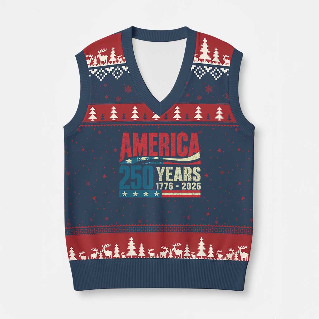 250th Anniversary USA V-Neck Knit Sweater Vest Retro 250 Years American 1776 2026 US Flag