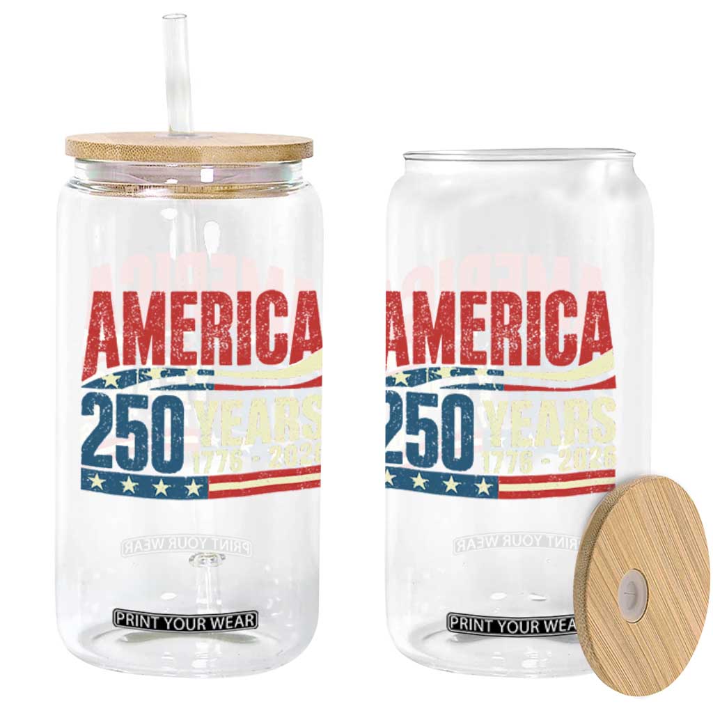 250th Anniversary USA Glass Can Retro 250 Years American 1776 2026 US Flag