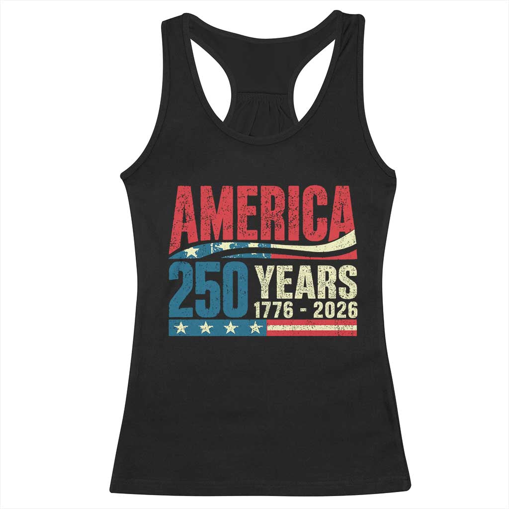 250th Anniversary USA Racerback Tank Top Retro 250 Years American 1776 2026 US Flag TS10 Black Print Your Wear