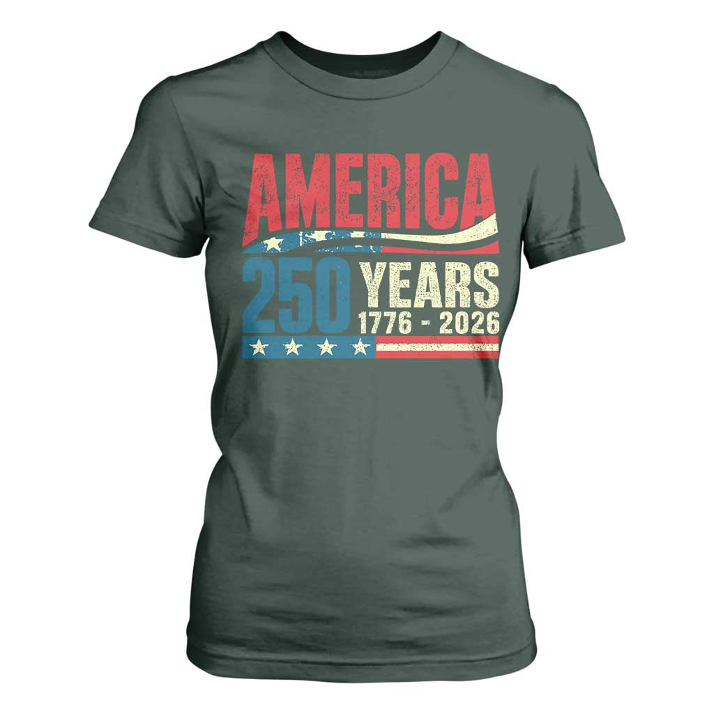 250th Anniversary USA T Shirt For Women Retro 250 Years American 1776 2026 US Flag