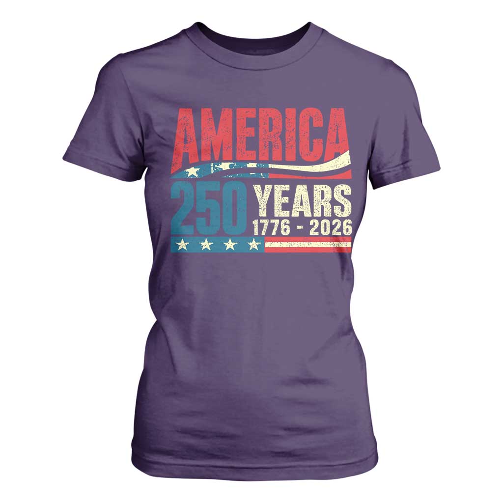 250th Anniversary USA T Shirt For Women Retro 250 Years American 1776 2026 US Flag