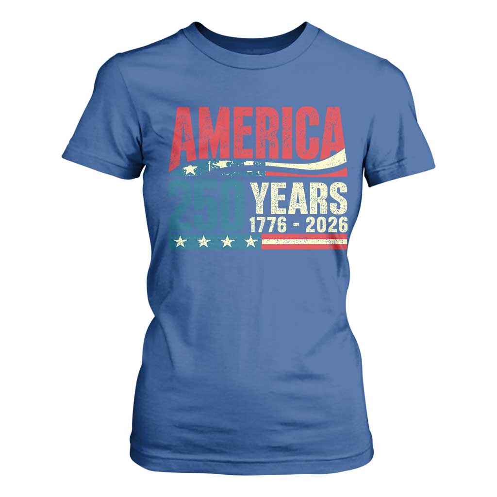 250th Anniversary USA T Shirt For Women Retro 250 Years American 1776 2026 US Flag