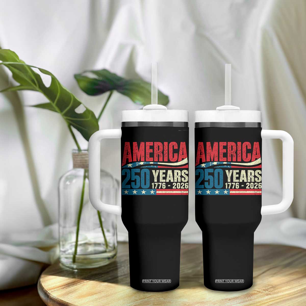 250th Anniversary USA Tumbler With Handle Retro 250 Years American 1776 2026 US Flag
