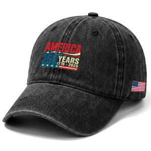 250th Anniversary USA Washed Cotton Baseball Cap Retro 250 Years American 1776 2026 US Flag
