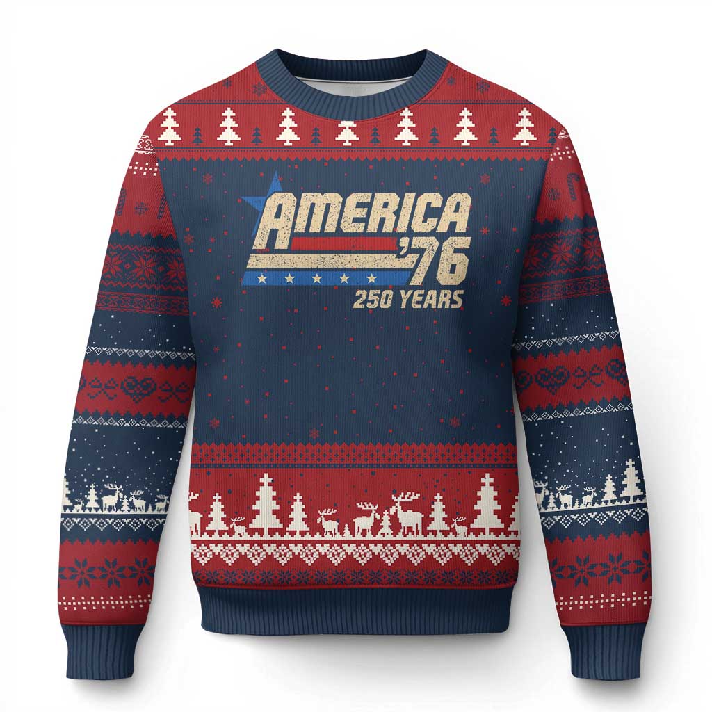 250th Anniversary USA Ugly Christmas Sweater America Retro 250 Years 1776 2026 TS10 Navy Red Print Your Wear