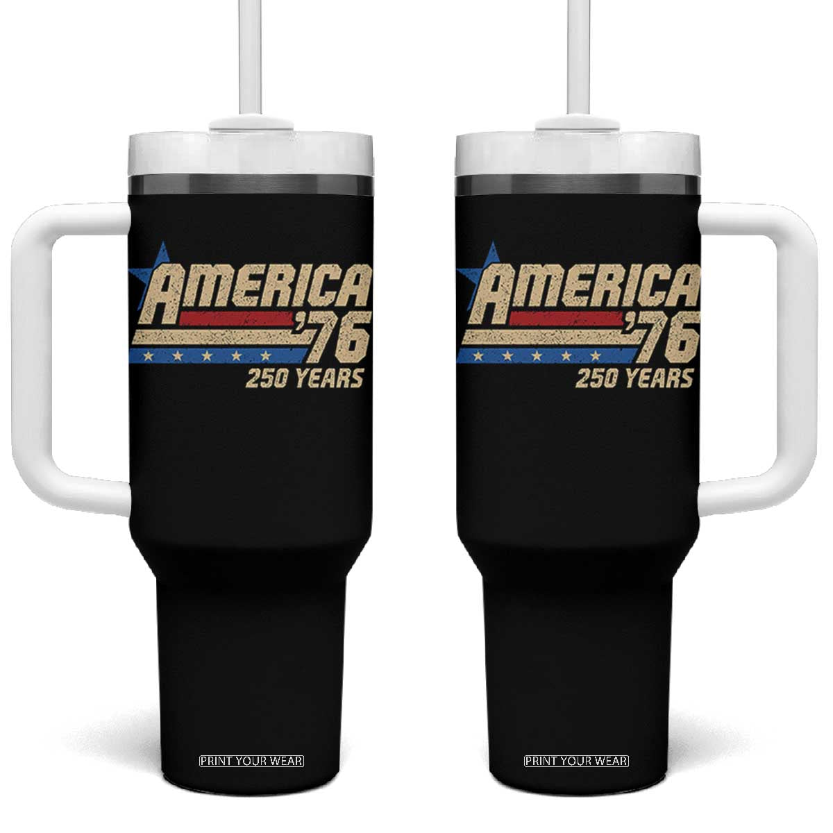 250th Anniversary USA Tumbler With Handle America Retro 250 Years 1776 2026 TS10 One Size: 40 oz Black Print Your Wear