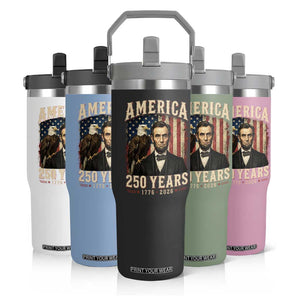 America 250 Years Abraham Lincoln Flip Straw Tumbler Retro Eagle 250th Anniversary USA Flag 1776 2026