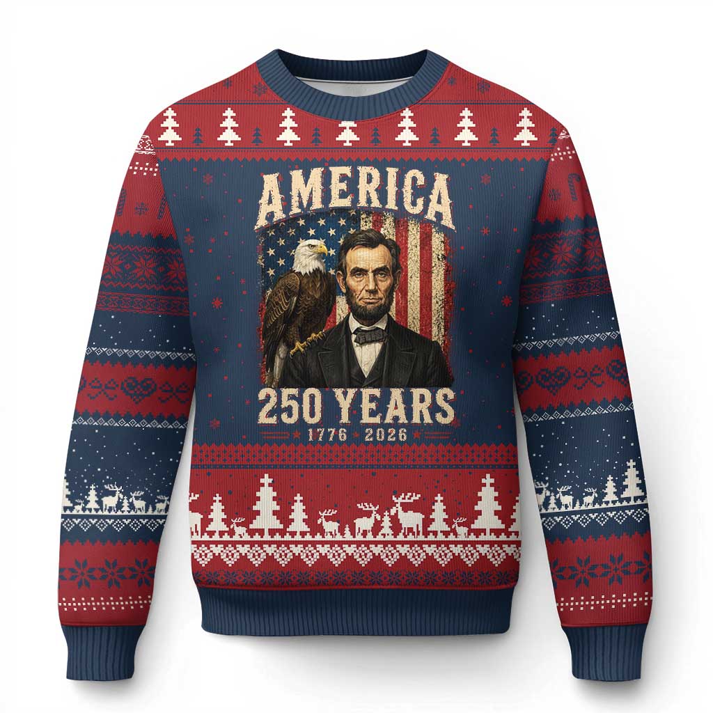 America 250 Years Abraham Lincoln Ugly Christmas Sweater Retro Eagle 250th Anniversary USA Flag 1776 2026 TS10 Navy Red Print Your Wear