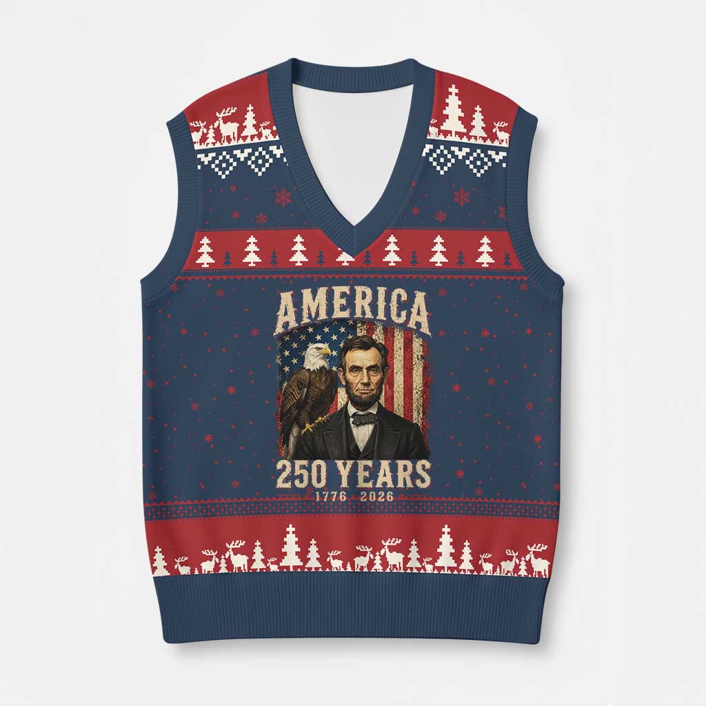 America 250 Years Abraham Lincoln V-Neck Knit Sweater Vest Retro Eagle 250th Anniversary USA Flag 1776 2026