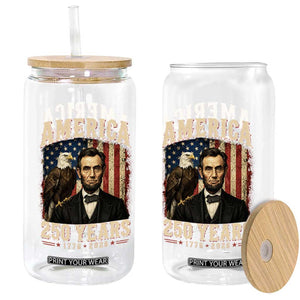 America 250 Years Abraham Lincoln Glass Can Retro Eagle 250th Anniversary USA Flag 1776 2026