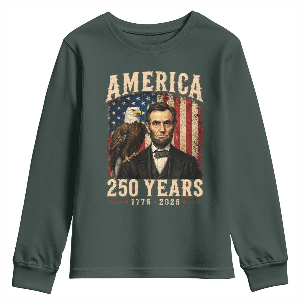 America 250 Years Abraham Lincoln Youth Sweatshirt Retro Eagle 250th Anniversary USA Flag 1776 2026