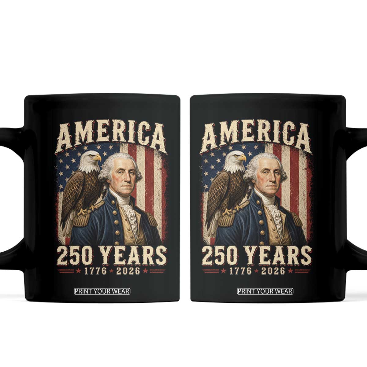 America 250 Years George Washington Coffee Mug Retro Eagle 250th Anniversary USA Flag 1776 2026