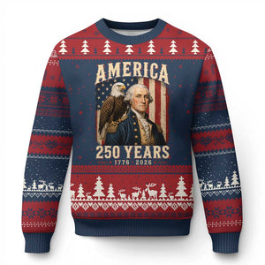 America 250 Years George Washington Ugly Christmas Sweater Retro Eagle 250th Anniversary USA Flag 1776 2026