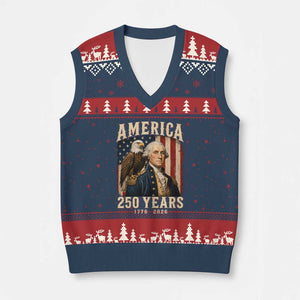 America 250 Years George Washington V-Neck Knit Sweater Vest Retro Eagle 250th Anniversary USA Flag 1776 2026