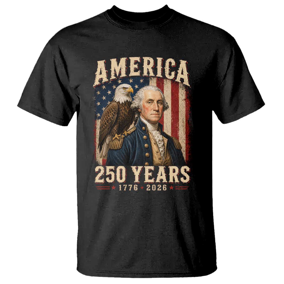 America 250 Years George Washington T Shirt Retro Eagle 250th Anniversary USA Flag 1776 2026