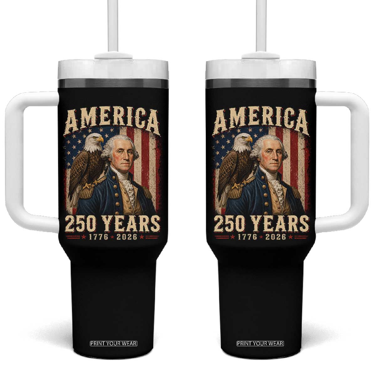 America 250 Years George Washington Tumbler With Handle Retro Eagle 250th Anniversary USA Flag 1776 2026