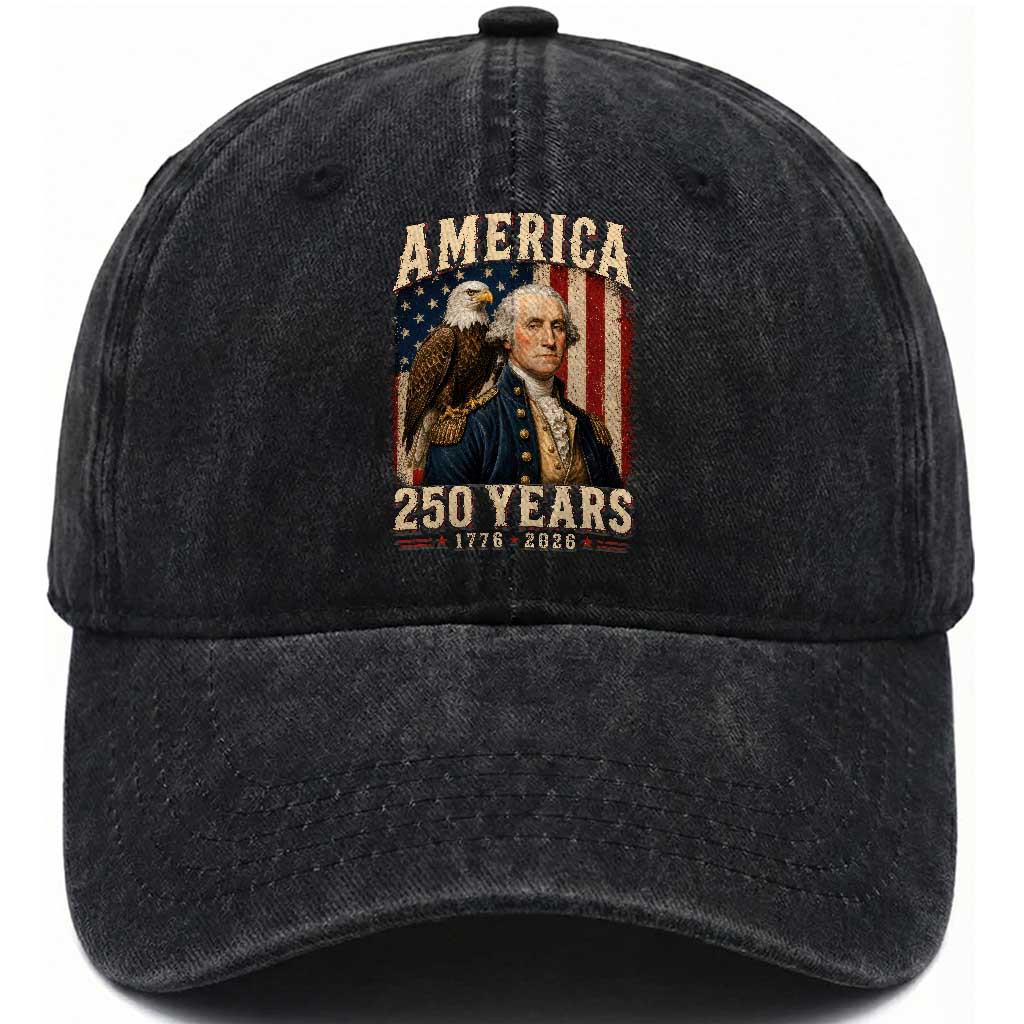 America 250 Years George Washington Washed Cotton Baseball Cap Retro Eagle 250th Anniversary USA Flag 1776 2026