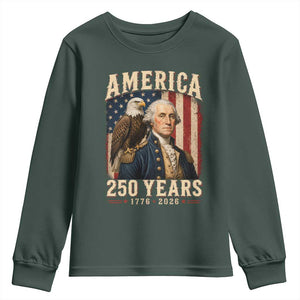 America 250 Years George Washington Youth Sweatshirt Retro Eagle 250th Anniversary USA Flag 1776 2026