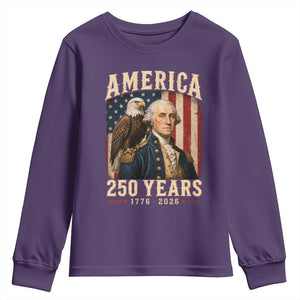 America 250 Years George Washington Youth Sweatshirt Retro Eagle 250th Anniversary USA Flag 1776 2026
