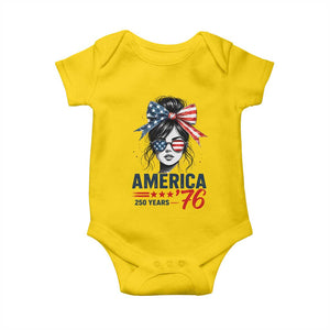 America 250 Years Baby Onesie 250th Anniversary USA Patriotic Girl Messy Bun 1776 2026