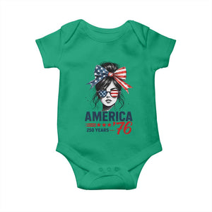 America 250 Years Baby Onesie 250th Anniversary USA Patriotic Girl Messy Bun 1776 2026