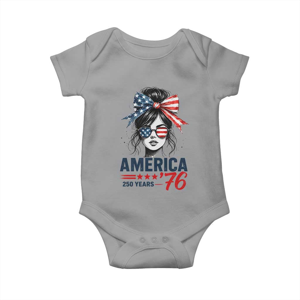 America 250 Years Baby Onesie 250th Anniversary USA Patriotic Girl Messy Bun 1776 2026