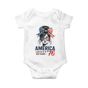 America 250 Years Baby Onesie 250th Anniversary USA Patriotic Girl Messy Bun 1776 2026