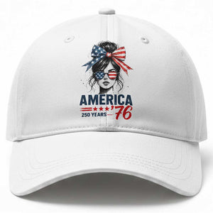 America 250 Years Baseball Cap 250th Anniversary USA Patriotic Girl Messy Bun 1776 2026