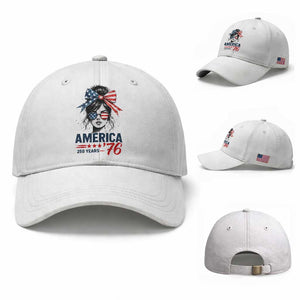 America 250 Years Baseball Cap 250th Anniversary USA Patriotic Girl Messy Bun 1776 2026