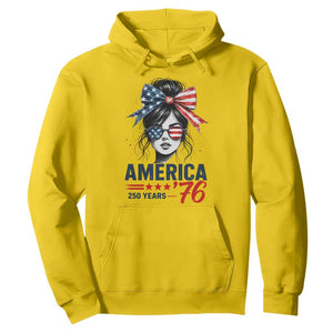 America 250 Years Hoodie 250th Anniversary USA Patriotic Girl Messy Bun 1776 2026