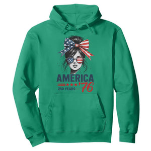 America 250 Years Hoodie 250th Anniversary USA Patriotic Girl Messy Bun 1776 2026