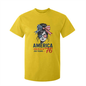 America 250 Years T Shirt For Kid 250th Anniversary USA Patriotic Girl Messy Bun 1776 2026