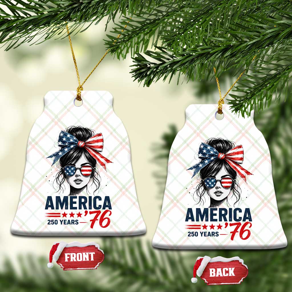 America 250 Years Ceramic Ornament 250th Anniversary USA Patriotic Girl Messy Bun 1776 2026