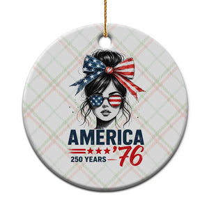 America 250 Years Ceramic Ornament 250th Anniversary USA Patriotic Girl Messy Bun 1776 2026