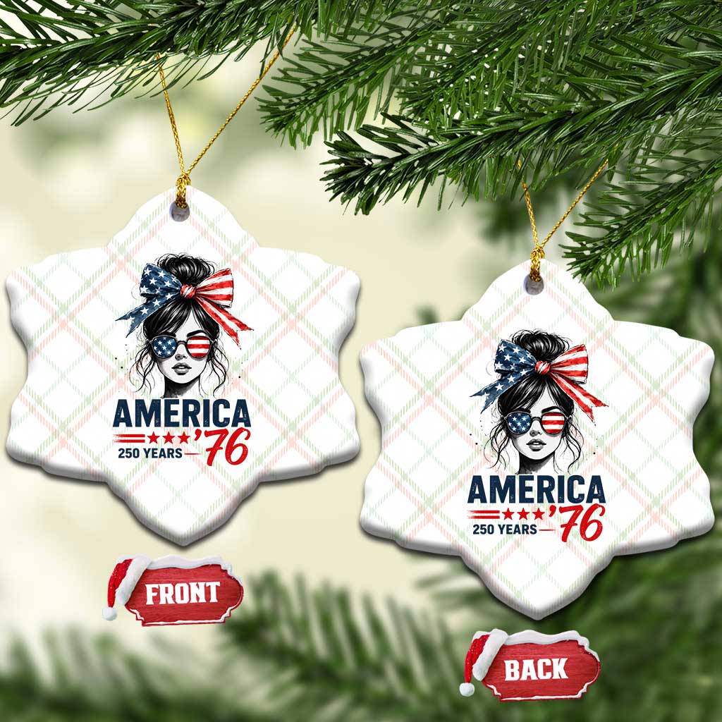 America 250 Years Ceramic Ornament 250th Anniversary USA Patriotic Girl Messy Bun 1776 2026