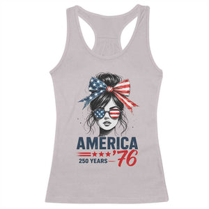 America 250 Years Racerback Tank Top 250th Anniversary USA Patriotic Girl Messy Bun 1776 2026