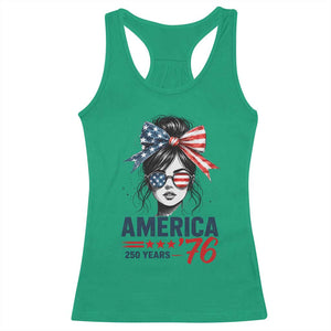 America 250 Years Racerback Tank Top 250th Anniversary USA Patriotic Girl Messy Bun 1776 2026