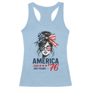 America 250 Years Racerback Tank Top 250th Anniversary USA Patriotic Girl Messy Bun 1776 2026