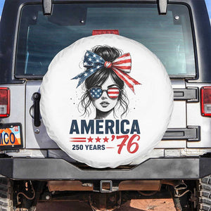 America 250 Years Spare Tire Cover 250th Anniversary USA Patriotic Girl Messy Bun 1776 2026