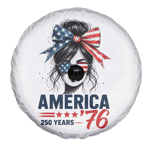 America 250 Years Spare Tire Cover 250th Anniversary USA Patriotic Girl Messy Bun 1776 2026