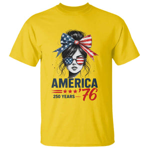 America 250 Years T Shirt 250th Anniversary USA Patriotic Girl Messy Bun 1776 2026