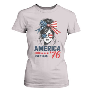 America 250 Years T Shirt For Women 250th Anniversary USA Patriotic Girl Messy Bun 1776 2026