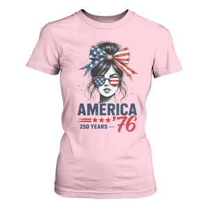 America 250 Years T Shirt For Women 250th Anniversary USA Patriotic Girl Messy Bun 1776 2026