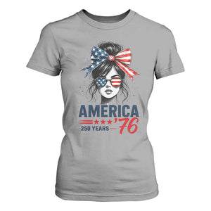 America 250 Years T Shirt For Women 250th Anniversary USA Patriotic Girl Messy Bun 1776 2026
