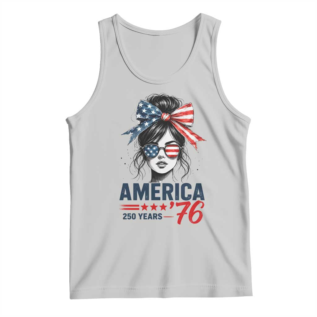 America 250 Years Tank Top 250th Anniversary USA Patriotic Girl Messy Bun 1776 2026